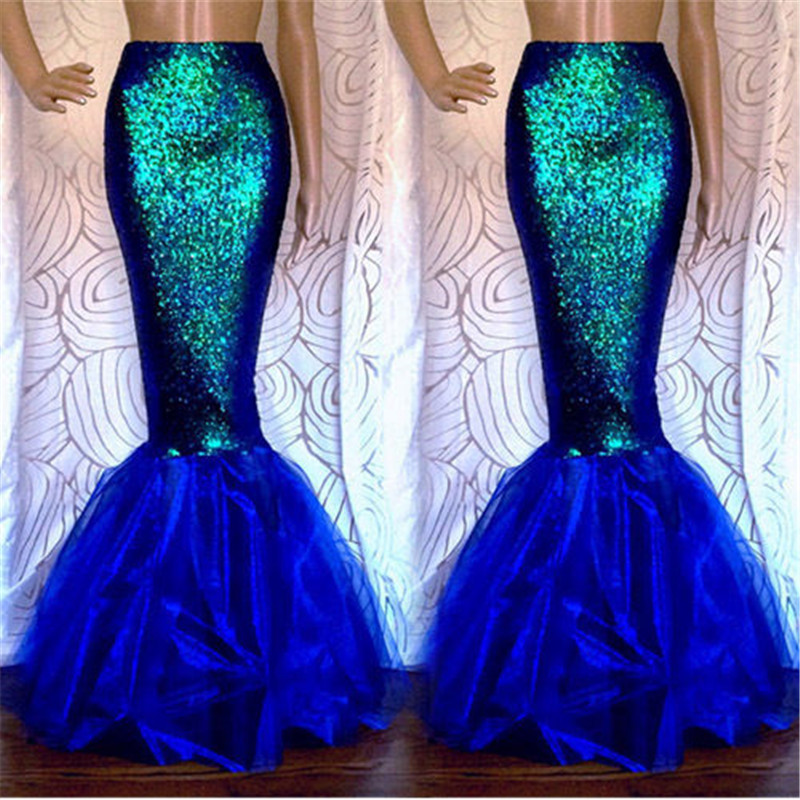 Fantaisie Mermaid Skirt Women Party Fancy Long Maxi Skirts For  Cosplay Costume falda de fiesta