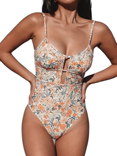CUPSHE Women's One Piece Swimsuit Scoop Neck Adjustable Straps Cutout Back Self Tie Bathing Suit